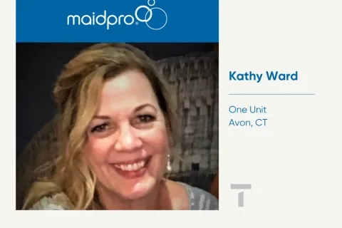 MaidPro franchise awarded to Kathy Ward from Avon, CT with MaidPro logo and smiling portrait.