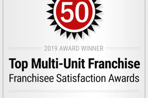 2019 Top Multi-Unit Franchise Award winner logo by Franchise Business Review for franchisee satisfaction