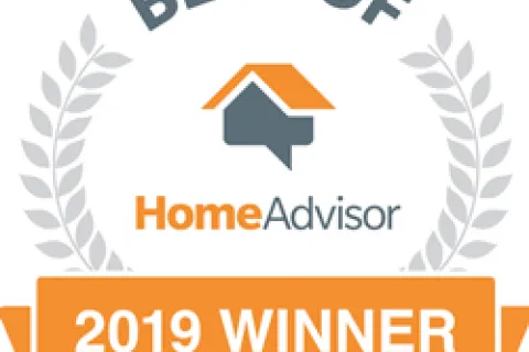 HomeAdvisor Best of 2019 Winner badge with laurel leaves and orange banner