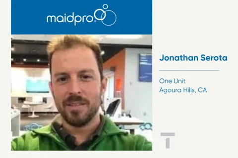 Portrait of Jonathan Serota awarded MaidPro franchise for One Unit in Agoura Hills, CA with MaidPro logo above.