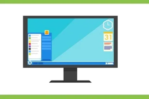 a computer monitor with a blue screen