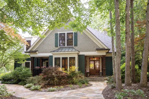 a house with trees around it