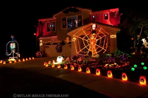 a house with lights on it