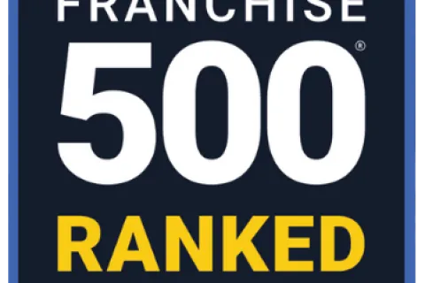 Entrepreneur Franchise 500 Ranked 2021 badge with bold text on blue and black background