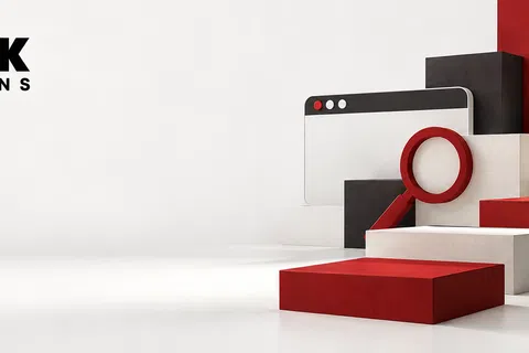 RedBrick Web Solutions logo next to 3D blocks, a browser window, and magnifying glass with red and black accents.