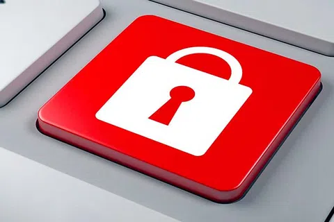 a red and white logo on a white surface