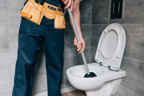 a person cleaning a toilet
