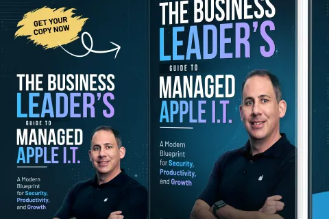 Book cover for The Business Leader's Guide to Managed Apple I.T. by David Sewell, focused on security and productivity.