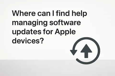 Text asking where to find help managing software updates for Apple devices with update icon