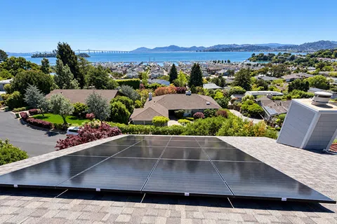Solar panels installed on rooftop overlooking greenbrae and larkspur, north bay area marin