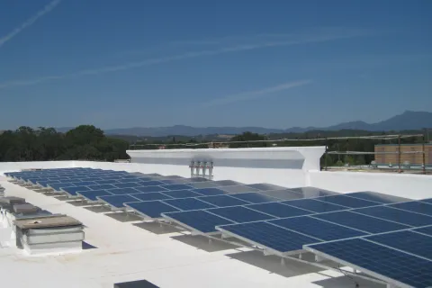 a roof with solar panels