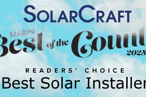 SolarCraft named Best Solar Installer 2025 in Marin County Readers' Choice award against blue sky background