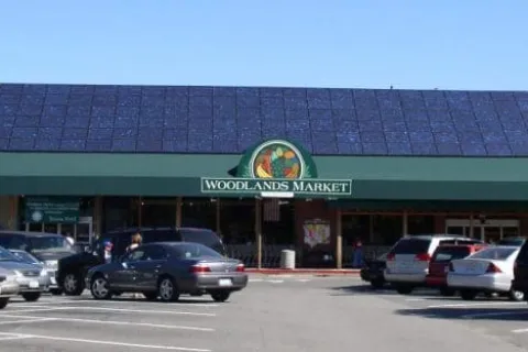 a building with a parking lot