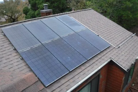 a roof with solar panels