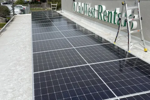 a sign on a roof