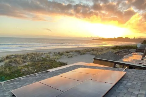 a deck overlooking a beach