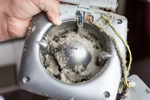 a hand holding a silver bucket with a fish in it