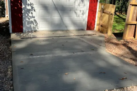 a garage door with a metal frame