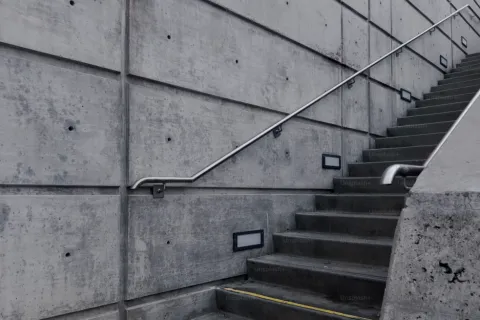 a staircase leading up to a building