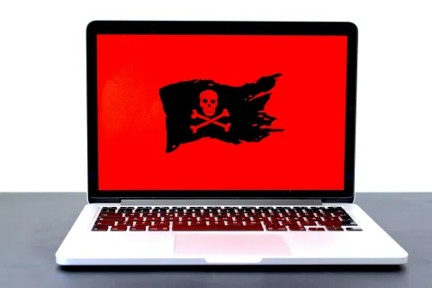 a laptop with a red screen