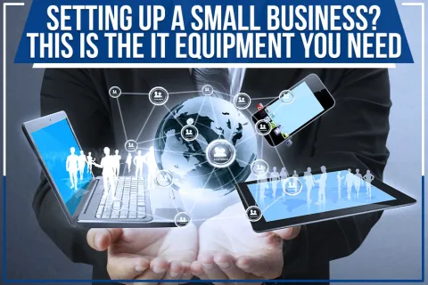 a hand holding a device with a screen and text overlay