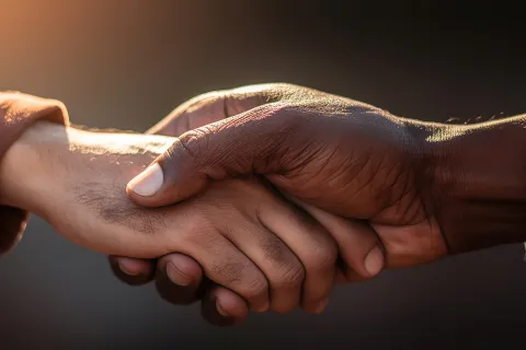 a close-up of hands shaking
