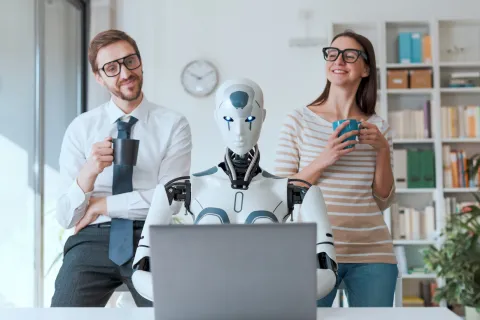 a man and a woman talking
