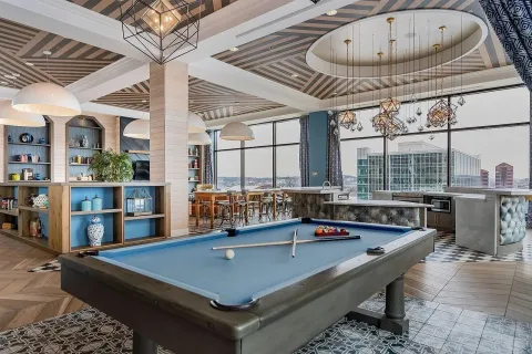 Parisian on Vine Apartments Custom Quartz Counters in Public Area Space