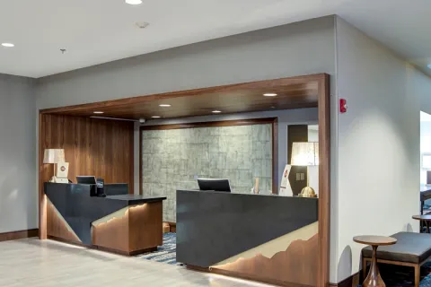 Doubletree Harrisonburg VA lobby millwork and quartz countertops