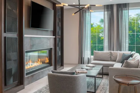 Residence Inn & Fairfield Inn Dual Brand Hotel Custom Lobby Fireplace Millwork