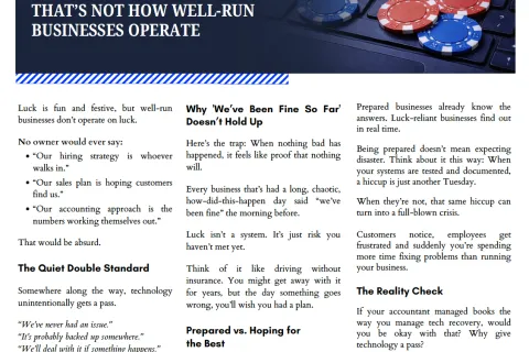 Technology Times April 2026 cover with business and technology tips and poker chips on a keyboard image.