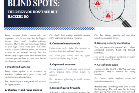 Technology Times January 2026 cover highlighting cybersecurity blind spots with magnifying glass and warning icons