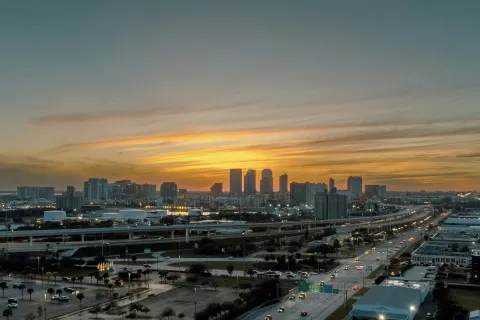 Tampa Florida cityscape at sunset