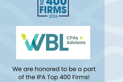 WBL CPAs and Advisors recognized in Inside Public Accounting Top 400 Firms 2026 list announcement.