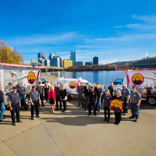 Heating and cooling company team photo downtown Pittsburgh