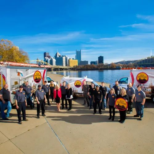 Heating and cooling company team photo downtown Pittsburgh