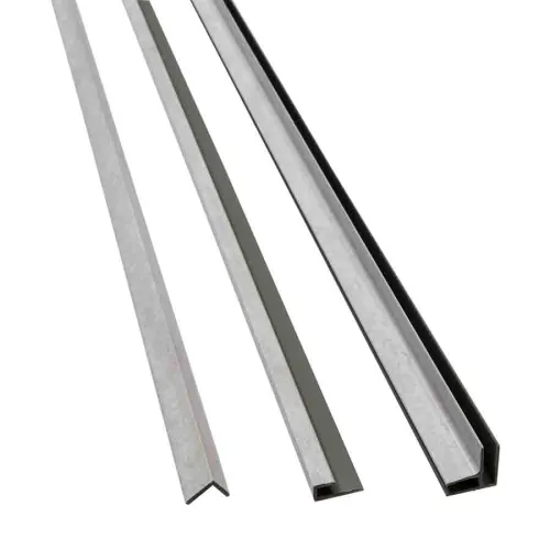 Three different shaped metal channels and angle bars in silver finish on a white background.