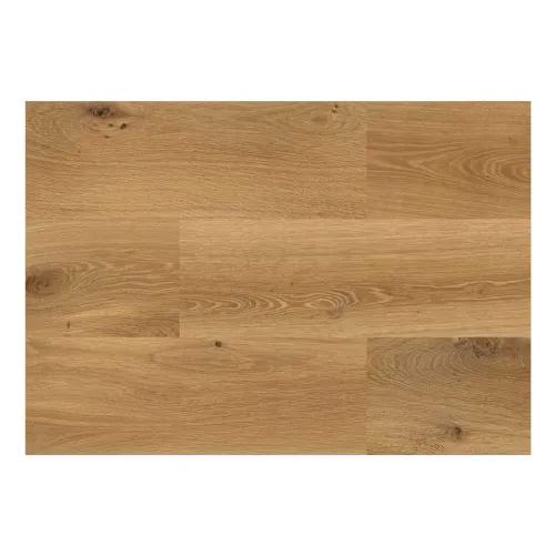 Light natural oak wood flooring with visible grain patterns and knots in horizontal planks.