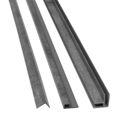 Three different metal channel profiles arranged side by side on a white background, displaying varied shapes and sizes.