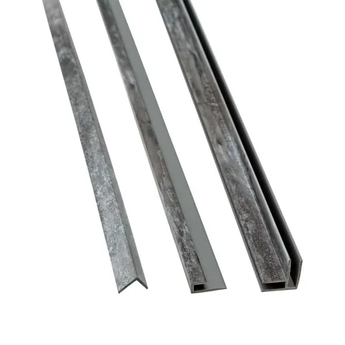 Three metal drywall corner trims with different shapes displayed on white background
