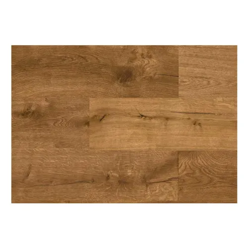 Close-up of warm brown wood flooring with natural grain patterns and knots in a smooth matte finish.