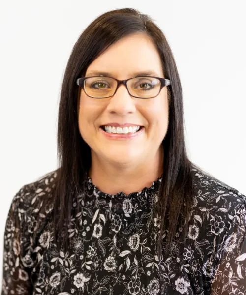 a woman wearing glasses
