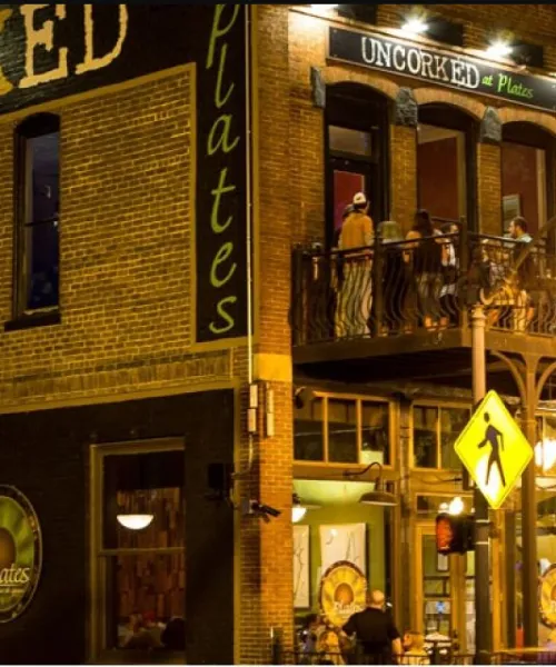 a store front at night