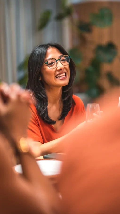 a group of people laughing