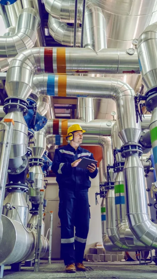 a person standing in a factory