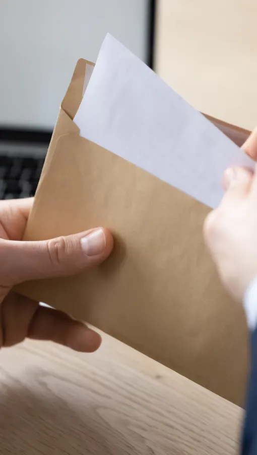 a person in a business suit opening a letter