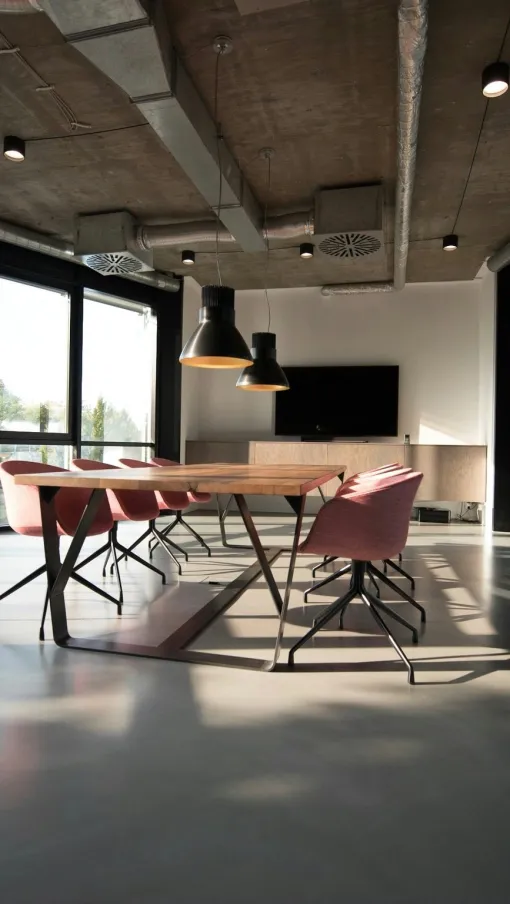 a room with a table and chairs