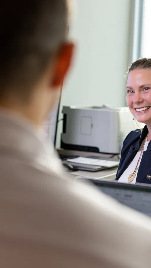 a woman smiling