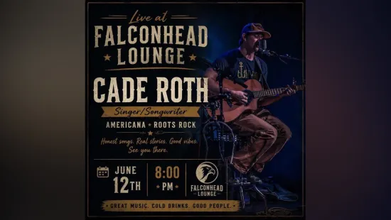 Cade Roth performing live at Falconhead Lounge on June 12th at 8 PM with Americana and roots rock music.