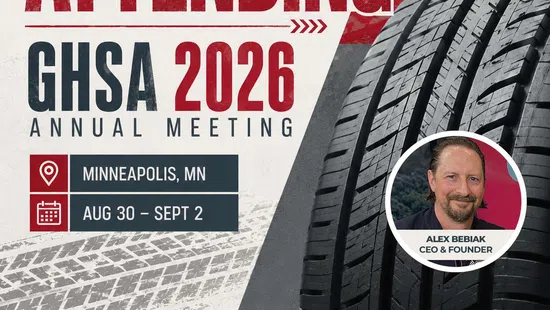 I'm attending GHSA 2026 Annual Meeting in Minneapolis, MN from Aug 30 to Sept 2 with tire tread and speaker image.